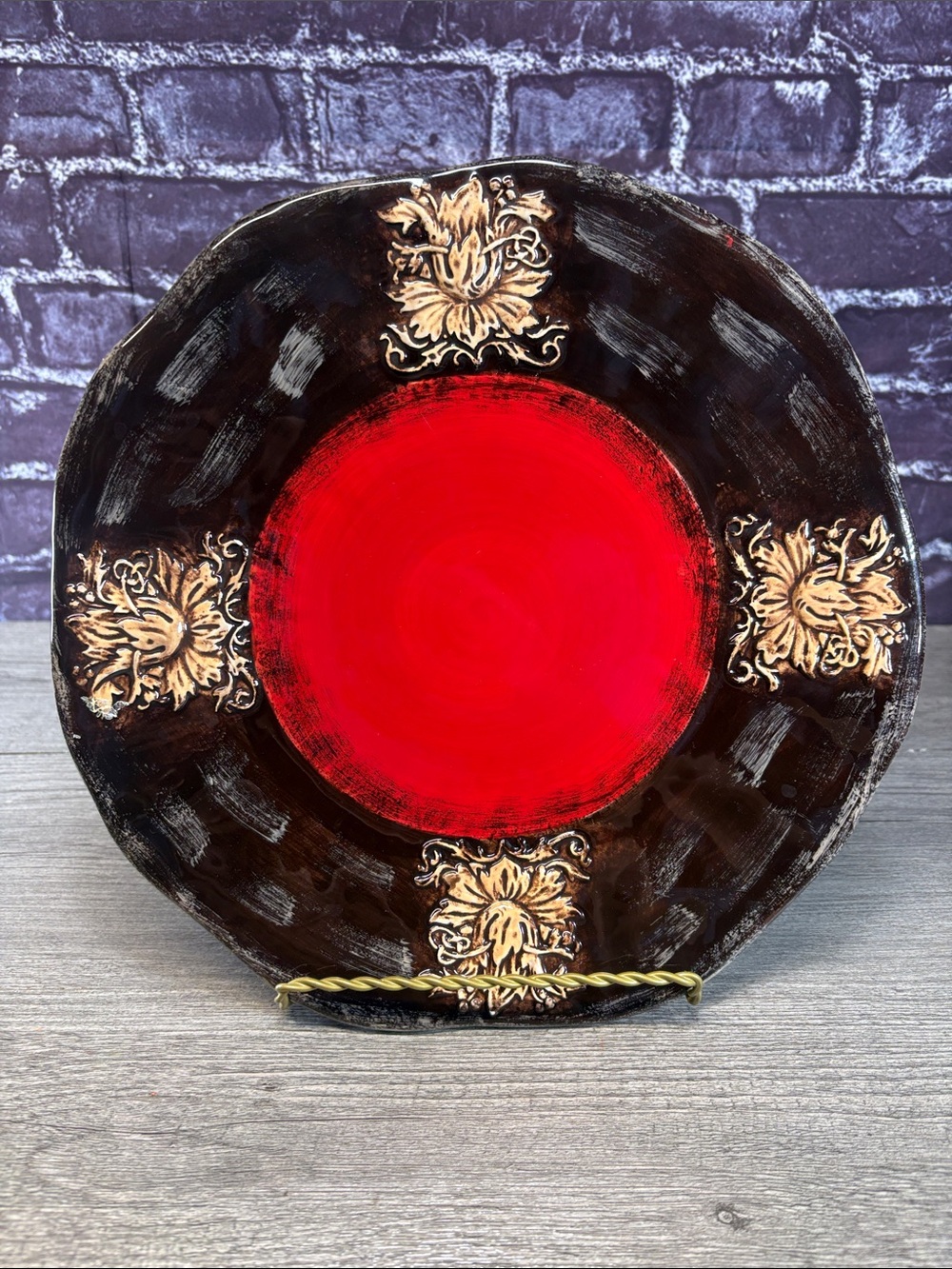 Decorative Red and Black Ornate Accent Plate